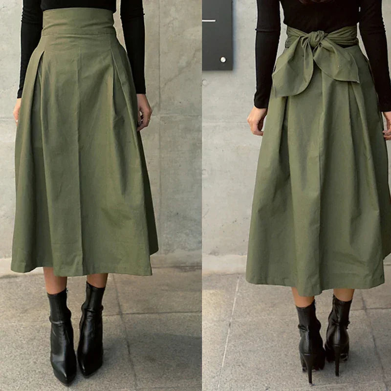 Korean Big Swing Long High Waist Bow Slim Skirts