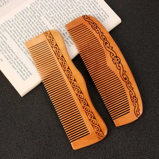 Natural Peach Wood Comb Close Teeth Anti-static Brash