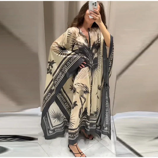 Vestido plisado suelto de cuello redondo y manga larga F