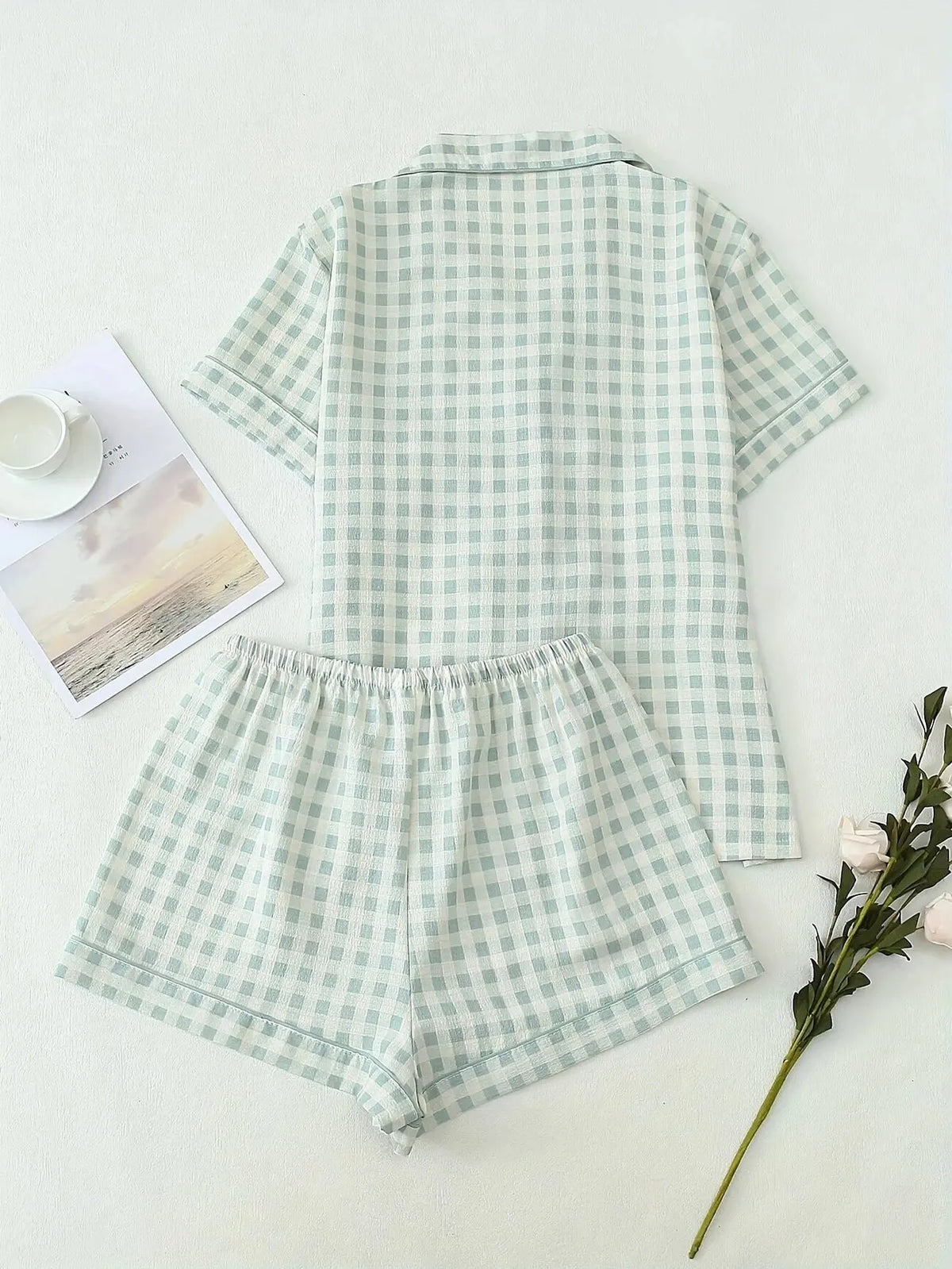 Loungewear Cardigan Lapel Short Sleeve Shorts Two Piece Set Pajamas
