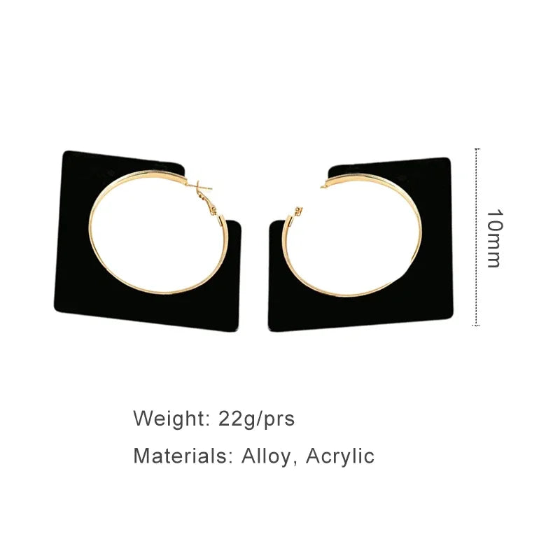 Large Black Clip On Hoop Earrings