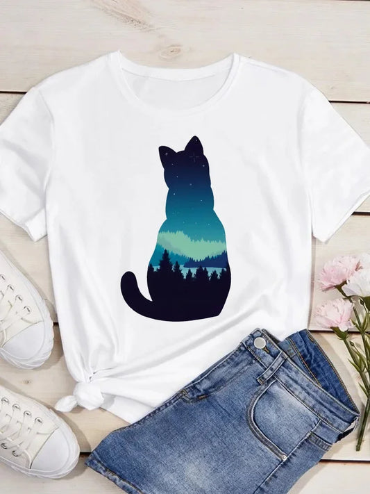 Love Heart Cat Print T-Shirt