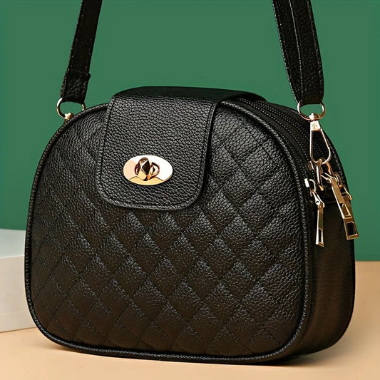 Small Quilted Crossbody PU Leather Shoulder Vintage Round Shape Bag