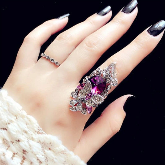 Flower Color Separation Romantic Creative Luxury Gothic Rings