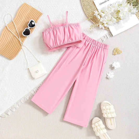 Summer Princess Floral Tops+Wide Leg Pants Sets