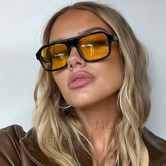 Retro Square Double Beam Yellow Oversized Sunglasses