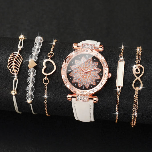 6PCS/Set Heart Dial Watch Set