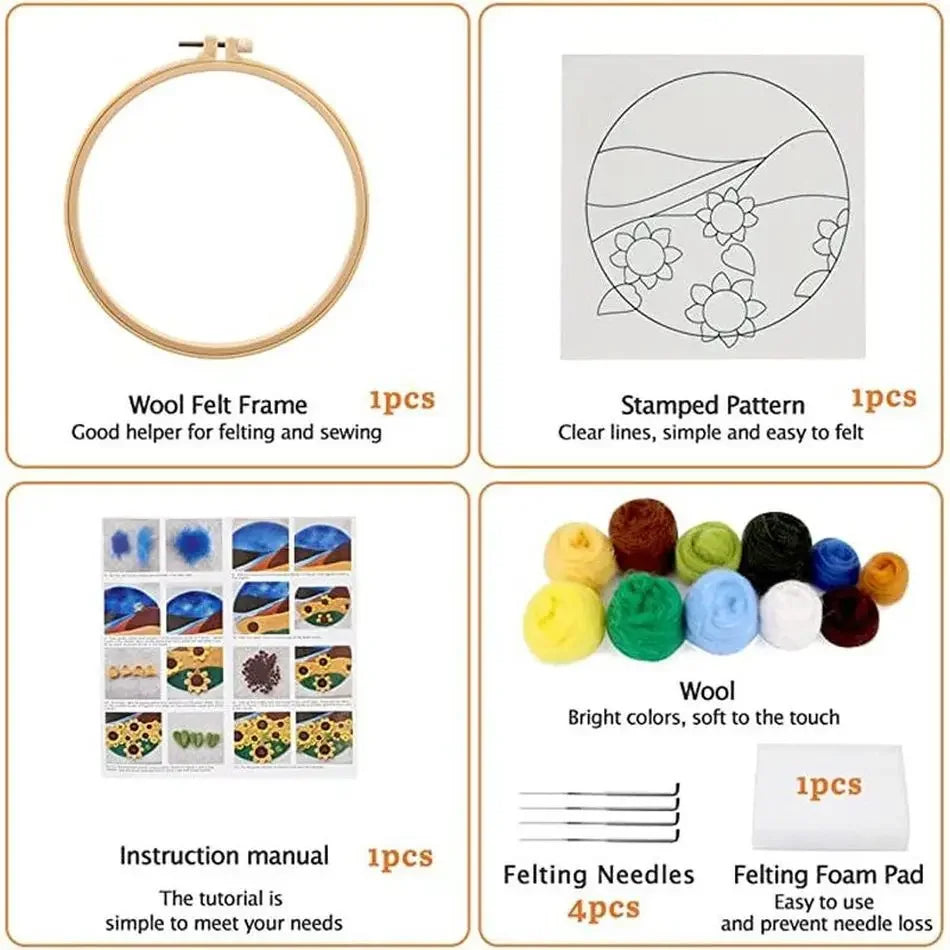 CHENISTORY Diy Poke Wool Felt Animals Cat Wool Needle Felt Set