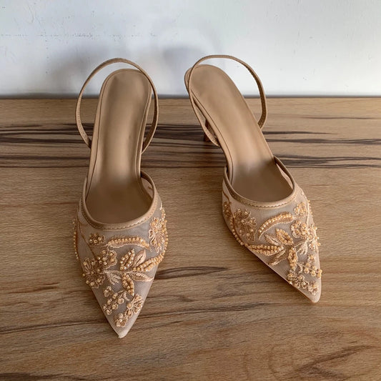 Mesh Flowers High Heels Sexy Dress Shoes