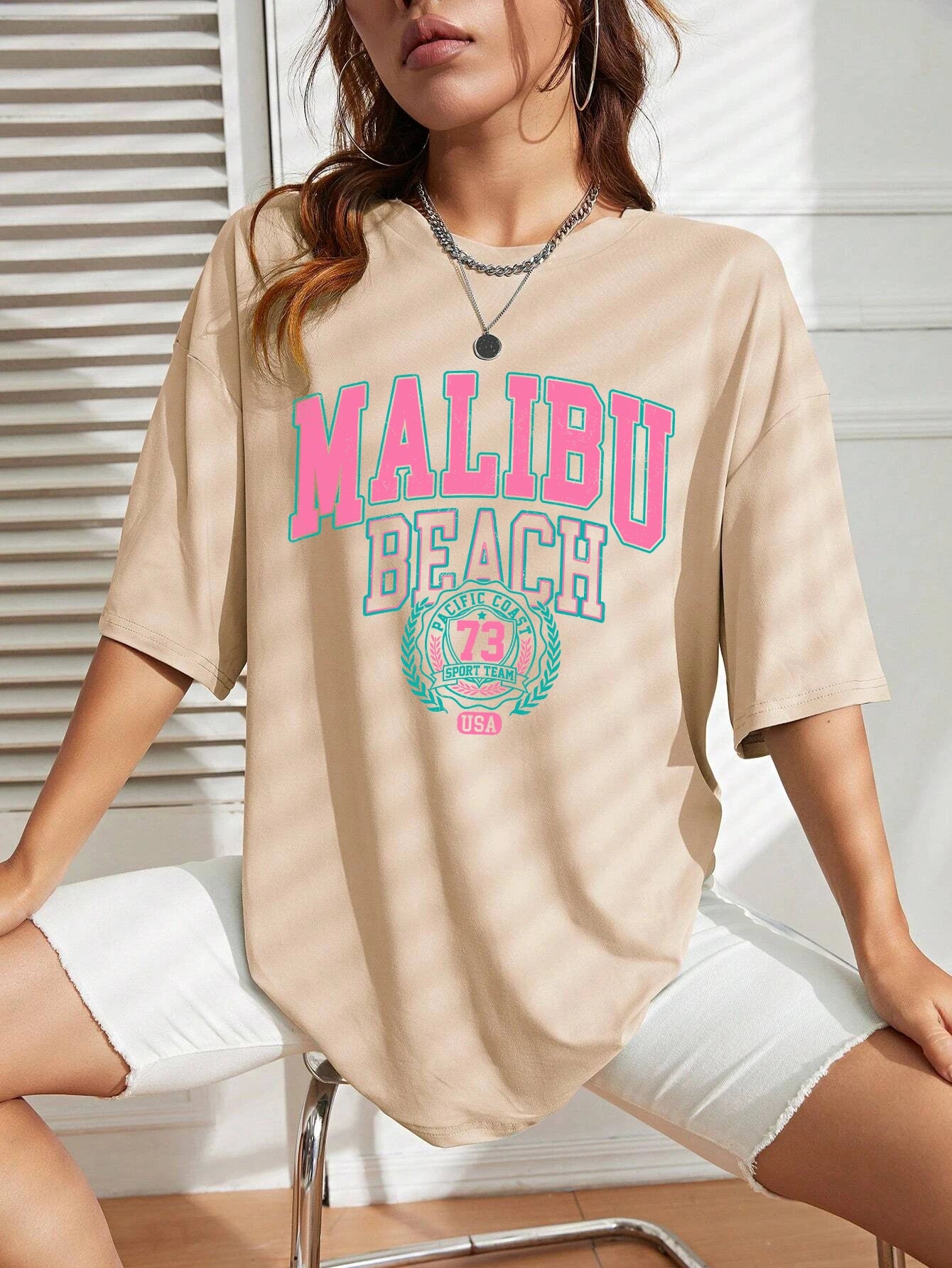 Malibu Beach Letter Street Casual T-shirt