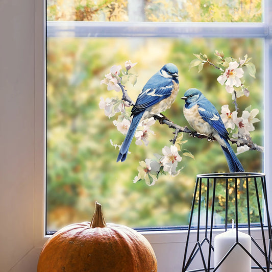 1PC Blue tree branches birds glass display windows door stickers wall stickers