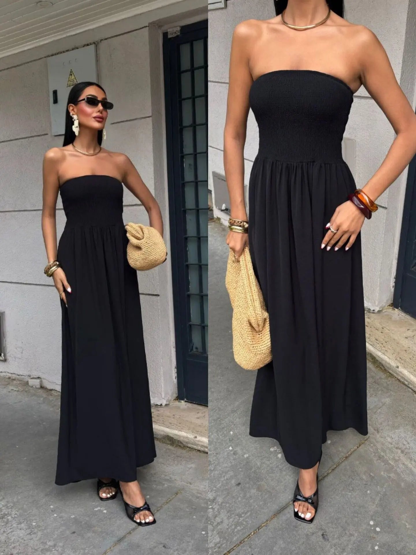 Off-Shoulder Strapless Waist-Cinching Long Dress