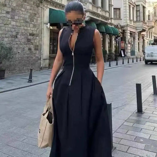 Elegant Sleeveless round Neck Midi Dress
