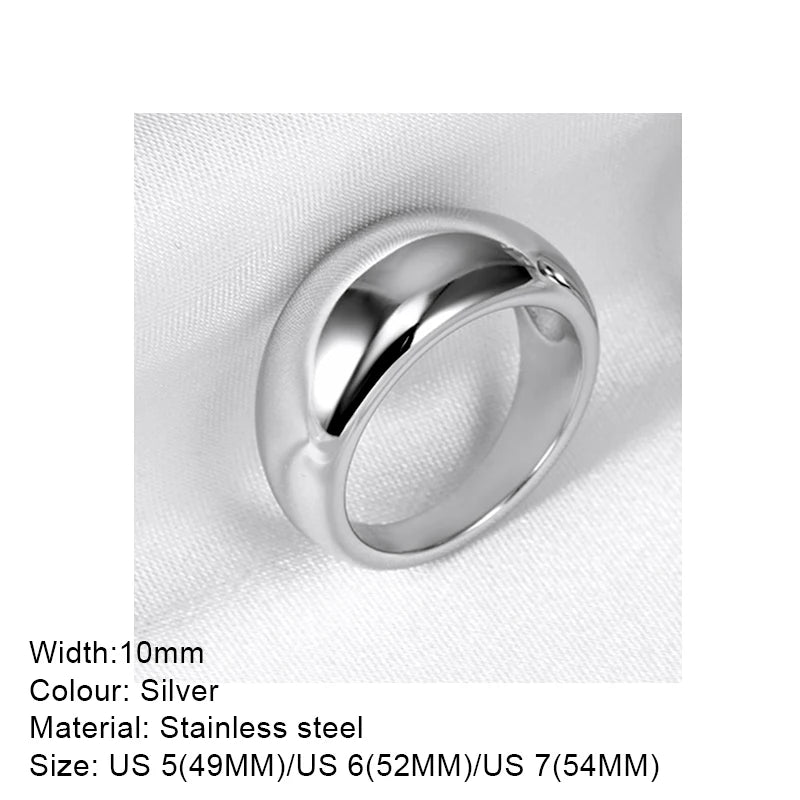 Silver stainless steel ring 10mm wide on white fabric, danastors online fashion jewelry