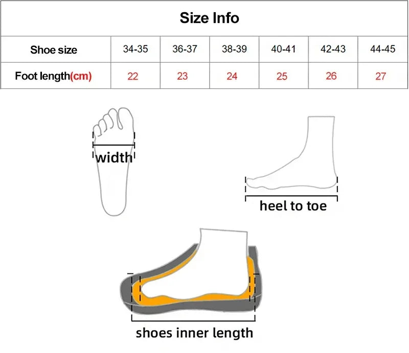 Shoe size chart with foot length in cm and measurement diagrams from danastors fashion shop