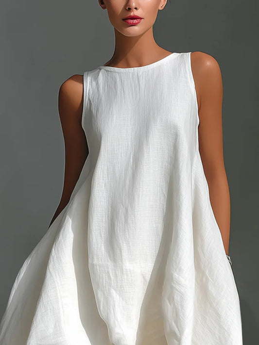 Cotton-Blend Front-Short Back-Long Irregular Dress