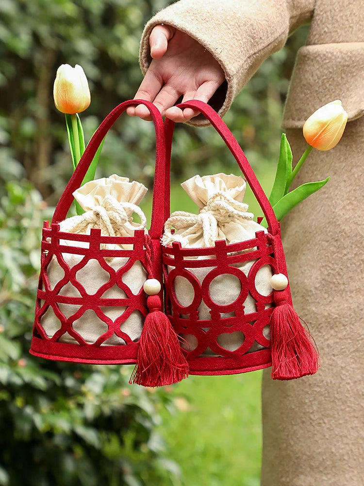 Candy Bags Red Chinese Style Felt Handbag