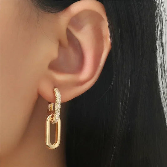 Double Loop Gold Color Geometric Earrings