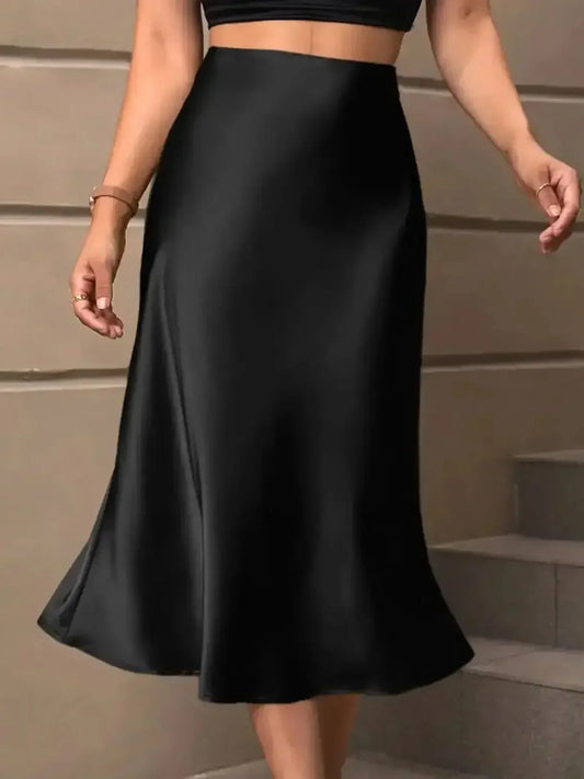 Satin mid length Sexy skirt