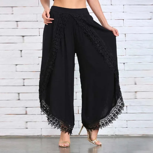 Lace Harem Pant Women Loose Solid Wide Leg Pants