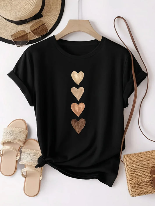 Short Sleeve with Four Heart Graphic T-Shirt