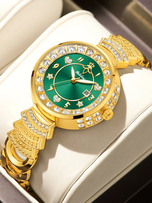 Affordable Luxury with Diamond-Set Dial Water-Resistant Quartz Watch