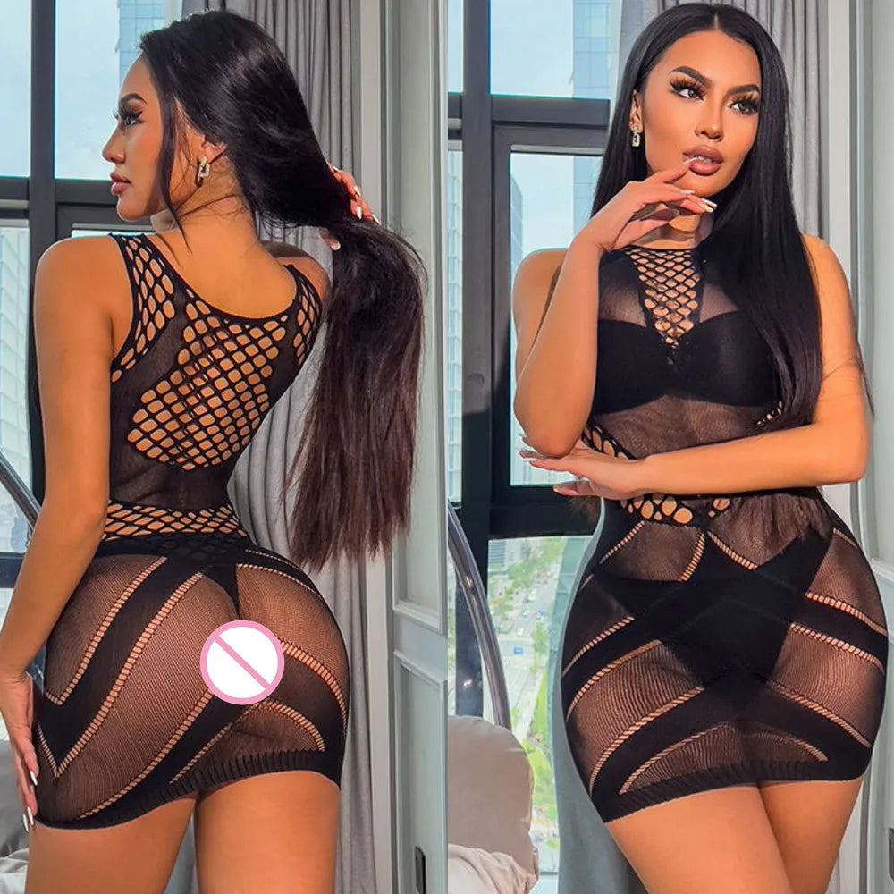 Fishnet Sexy Babydoll Slim Mini Lingerie Dress