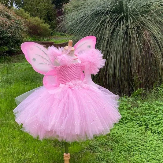 Pink Fairy Glitter Tutu Flower Costume Cosplay