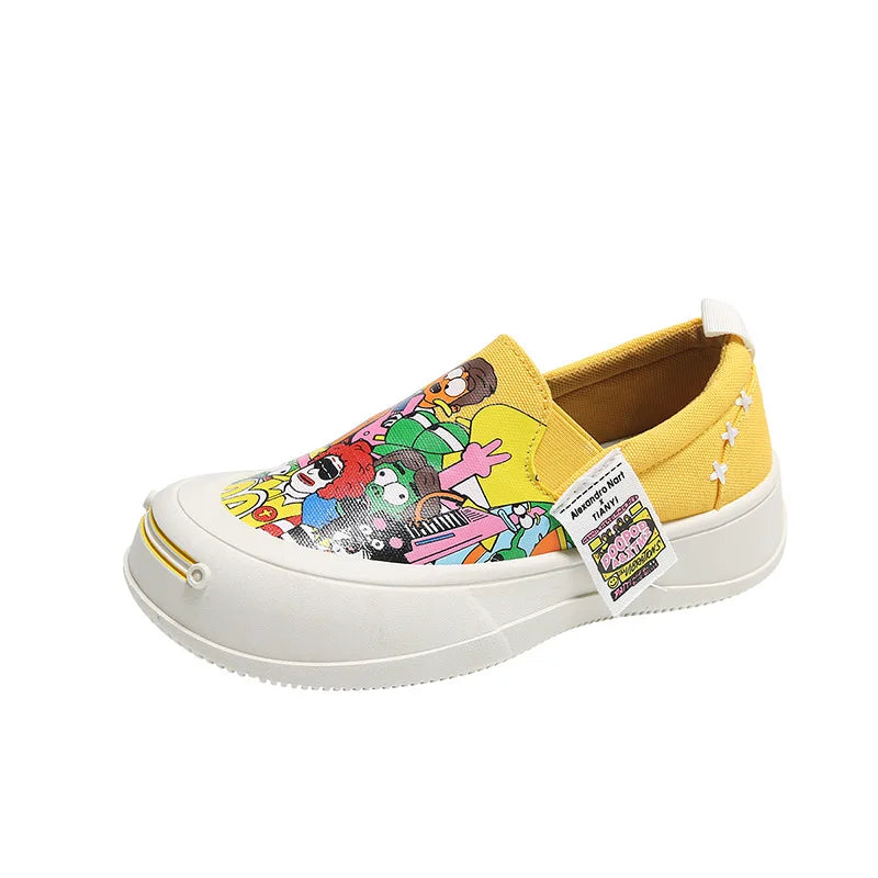 Platform Vulcanized Thick Sole Canvas Loafers Graffiti Sneakers