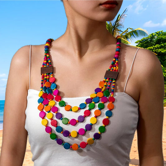 African Bohemian Handmade Geometric Wooden Necklace