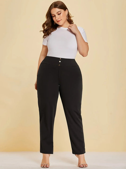 Fabric casual slit straight trousers