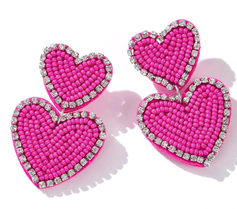 Hearts Dangle Beaded Earrings