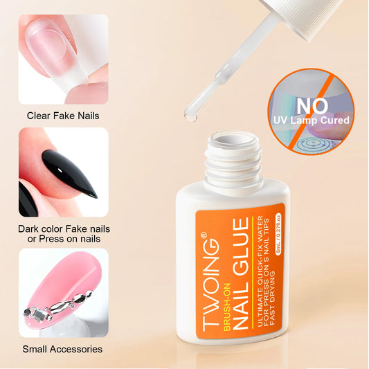 Twoing Waterproof Liquid Nail Adhesive,Long-Lasting & Fast-Drying Formaldehyde-Free Compatible with Acrylic Nails Fake Nails