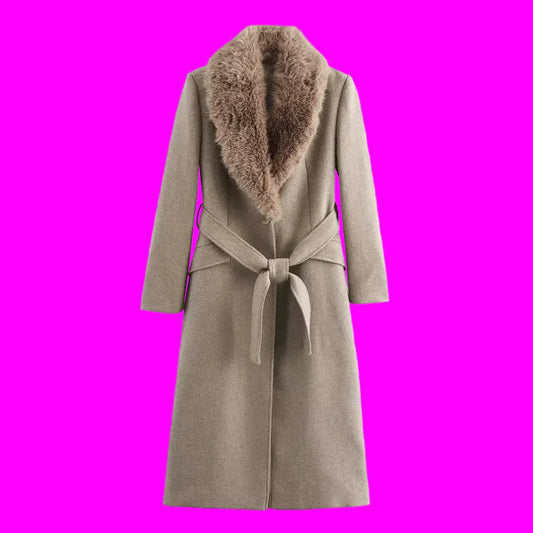 Fur Collar Flip Collar Pocket Button Coat