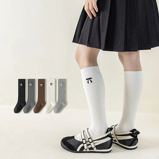 Autumn Winter Sweet Bow Knee High Socks Cotton Long Tube Stockings 3-12Y
