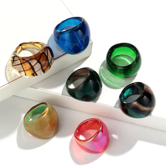 Vintage Murano Glass Chunky Finger Unique Multicolor Stripe Liuli Rings