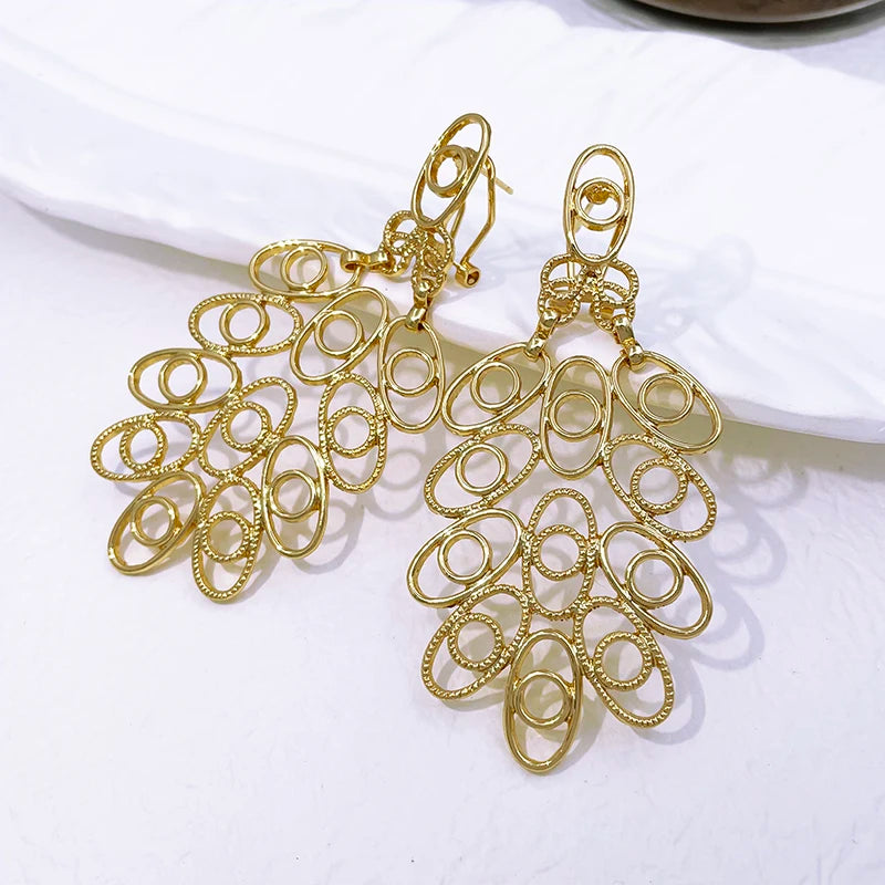 Large Size Drop Earring Plant Leaf 18k Gold Plated Earrings