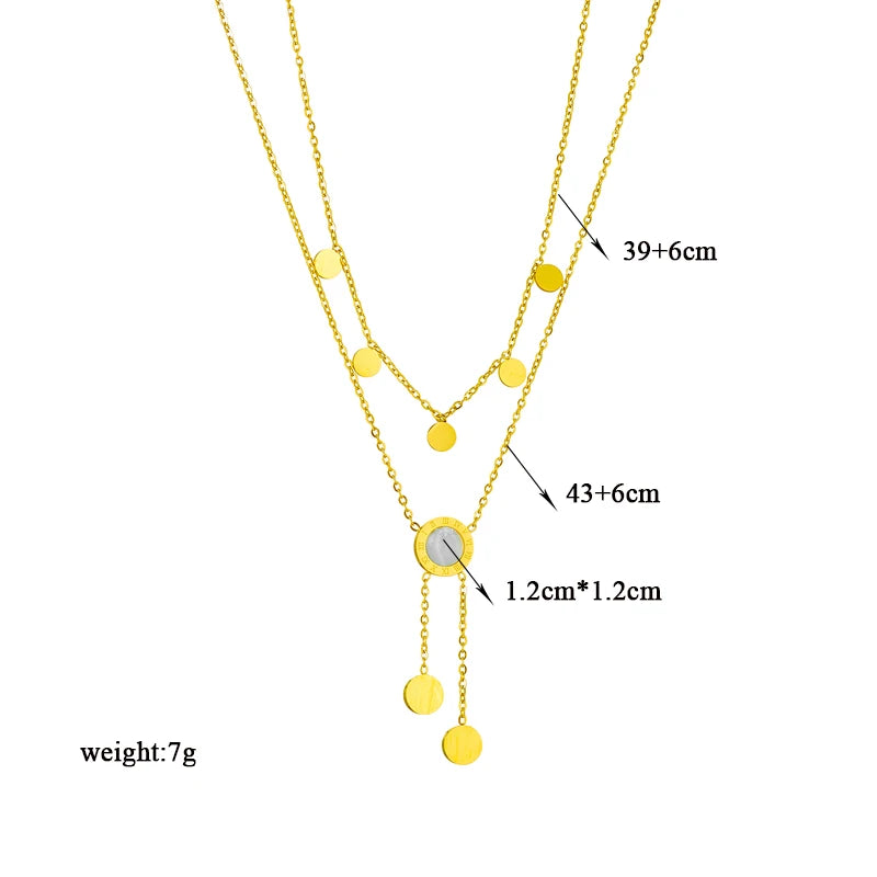 Stainless Steel Round Roman Dial Long Necklace
