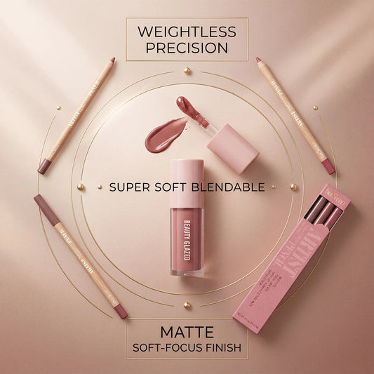 4Pcs Lip Liner & Lip Gloss Set Waterproof Long-lasting