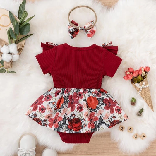 Baby Girl Bowknot Striped Jumpsuit Cotton Dress