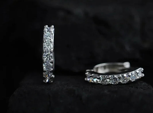 Romantic 925 Sterling Silver Rhinestone Crystal Hoop Earrings