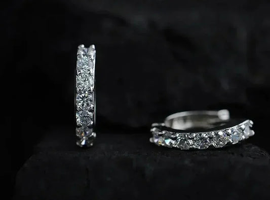 Romantic 925 Sterling Silver Rhinestone Crystal Hoop Earrings