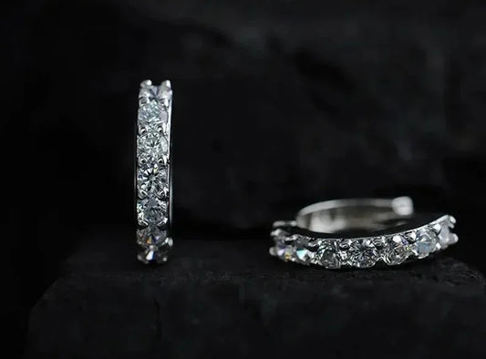 Romantic 925 Sterling Silver Rhinestone Crystal Hoop Earrings