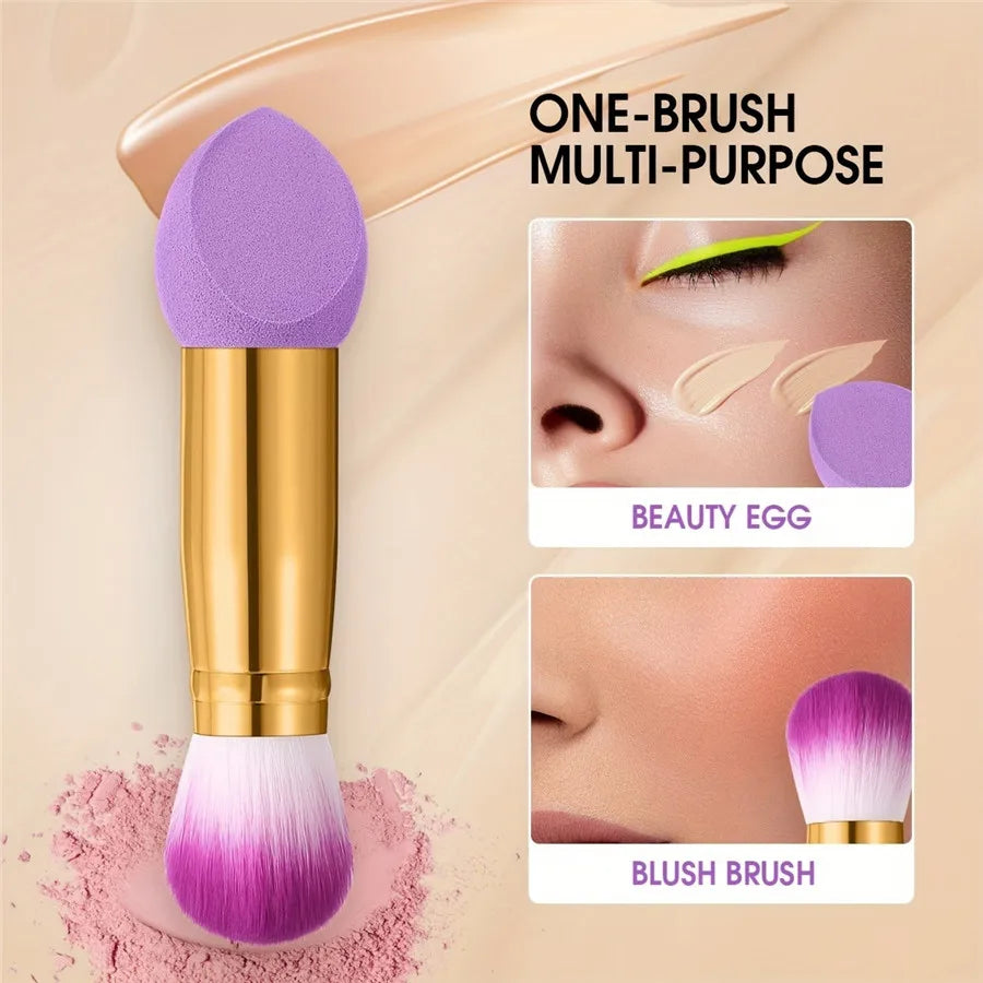 3 Pcs Double Ended Purple Makeup Sponge and Brush Set