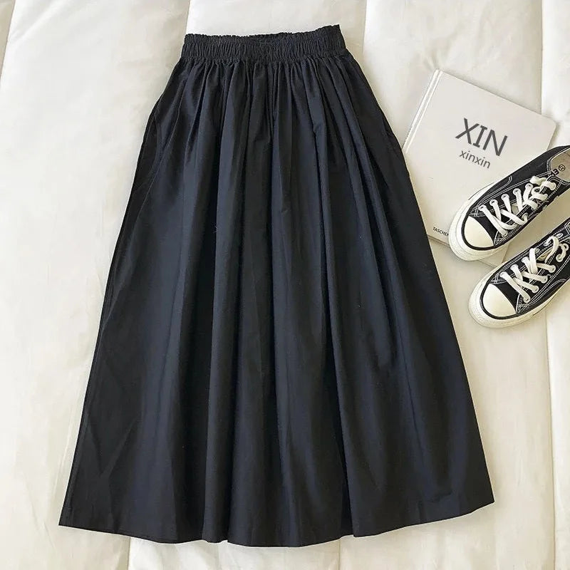 High-Waisted Pleated Long Casual Elegant Skirt