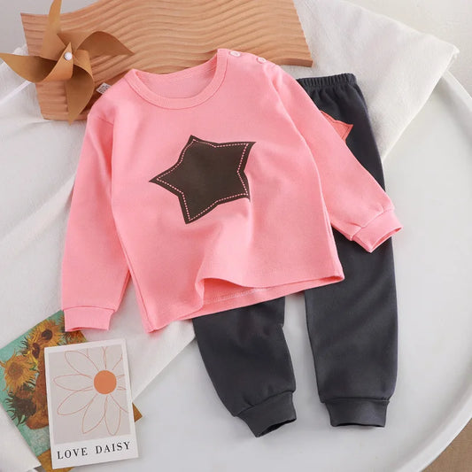 Autumn Cartoon Cat Print Long Sleeve Cotton Sleepwear Pajamas Set