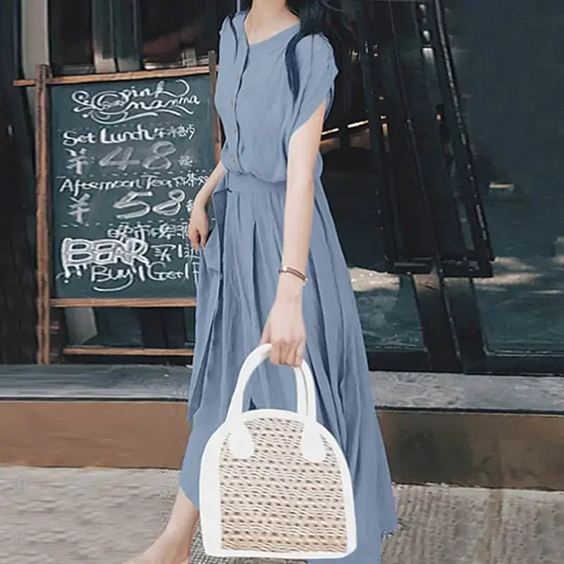 Short Sleeve Casual Mid-calf Dress