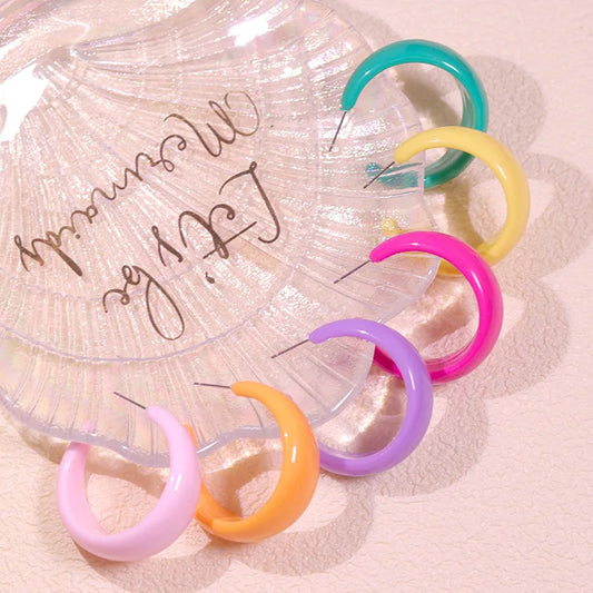 Macaroon Color C Shape Resin Acrylic Geometric Clip Earring Circle Ear Hoop Earrings