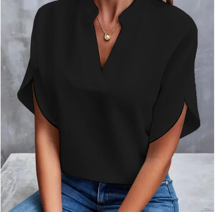 Elegant Short Sleeve Loose Casual Blouses