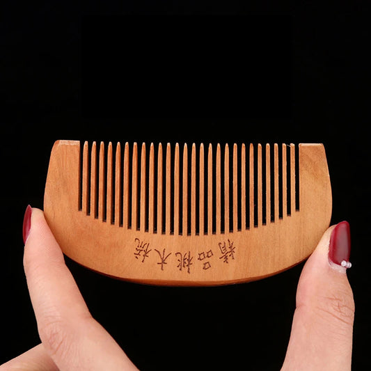 Natural Peach Wood Hair Comb Close Teeth Anti-static Brash